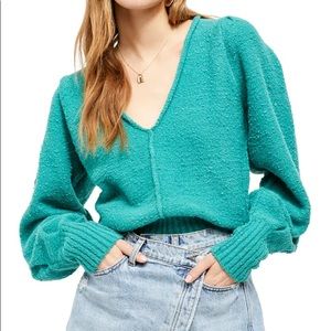 Free People Emerald Aura Reverie V-Neck Sweater
